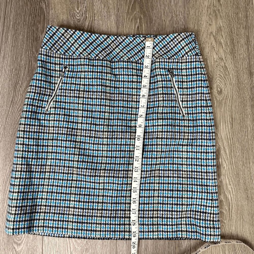 Talbots Blue Multi Wool Blend Houndstooth Lined Zip Pockets Academia Skirt 4